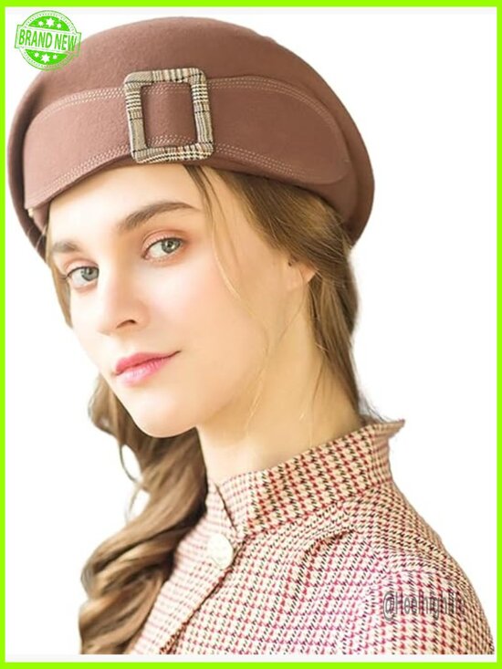 Vintage Wool Felt Beret with Pearl Bow Fascinator Adjustable Fedora Hat main image 4